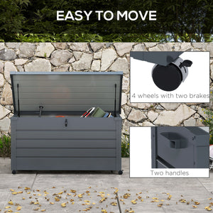 Waterproof garden storage box with wheels and handles, dark grey