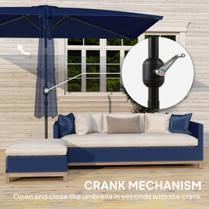 Parasol de jardin rectangulaire inclinable en aluminium 2 x 3m avec manivelle, bleu marine