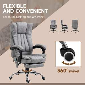 6-point vibrating massage chair, reclining, microfiber upholstery with retractable footrest, grey