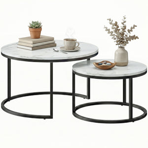 Ensemble de 2 tables basses gigognes avec plateaux effet marbre – Marbre blanc