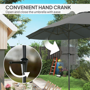 Parasol double face de 13 pieds avec manivelle, gris clair