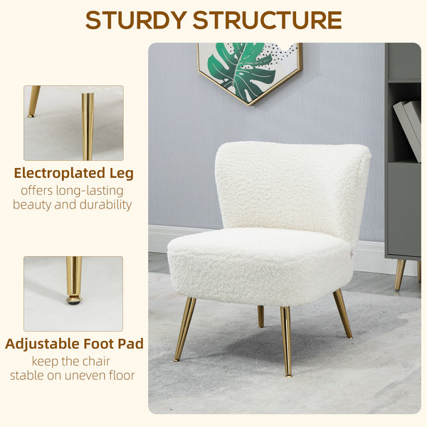 Fauteuil de salon avec rembourrage moelleux et pieds dorés, blanc