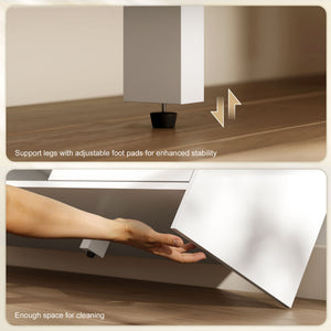 TV stand for TVs up to 65 inches, Nordic style media center with 2 cupboards and 2 shelves, white