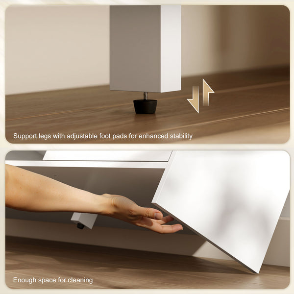 TV stand for TVs up to 65 inches, Nordic style media center with 2 cupboards and 2 shelves, white