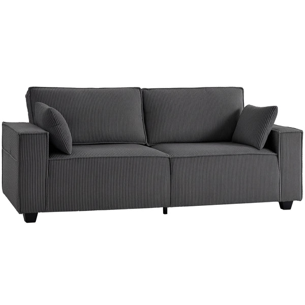 3-seater sofa, modern corduroy upholstery, dark gray
