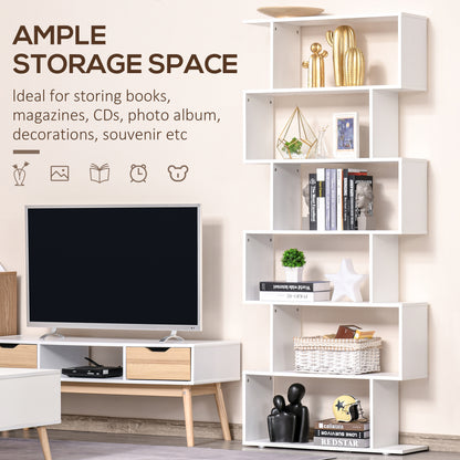 6-Tier 76-Inch Geometric Wooden Bookcase, White