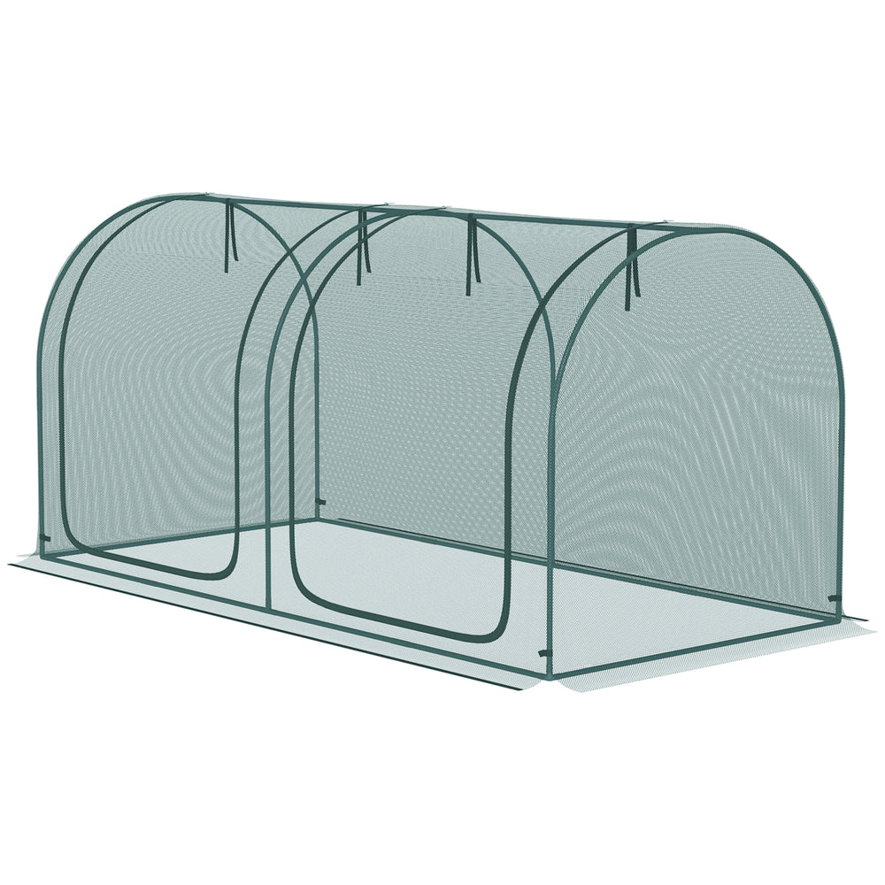 Protective plant cage with 3 zippered doors and 6 ground stakes