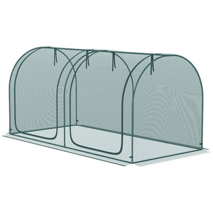 Protective plant cage with 3 zippered doors and 6 ground stakes