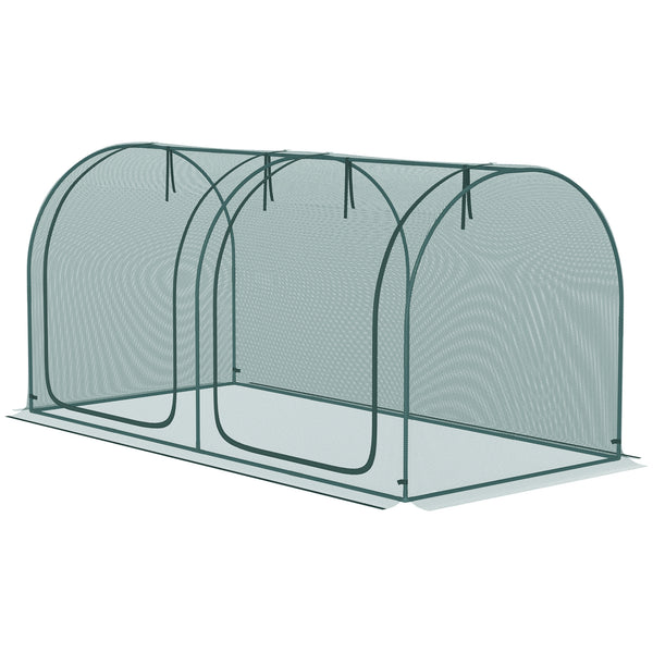 Protective plant cage with 3 zippered doors and 6 ground stakes