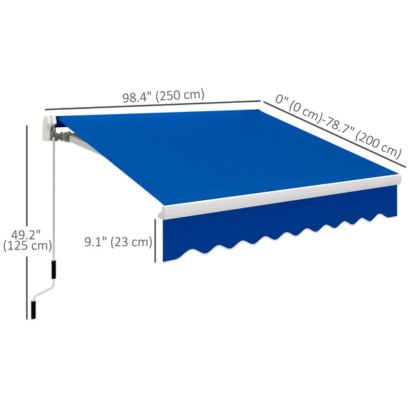 8'x7' Patio Awning Manual Retractable Sun Shade Outdoor Deck Canopy Shelter, Blue