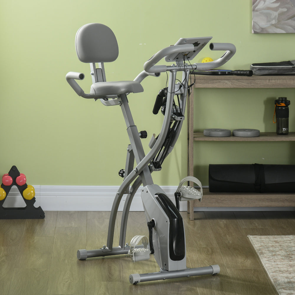 Vélo pliable 3 en 1 avec résistance magnétique à 8 niveaux, siège réglable, gris