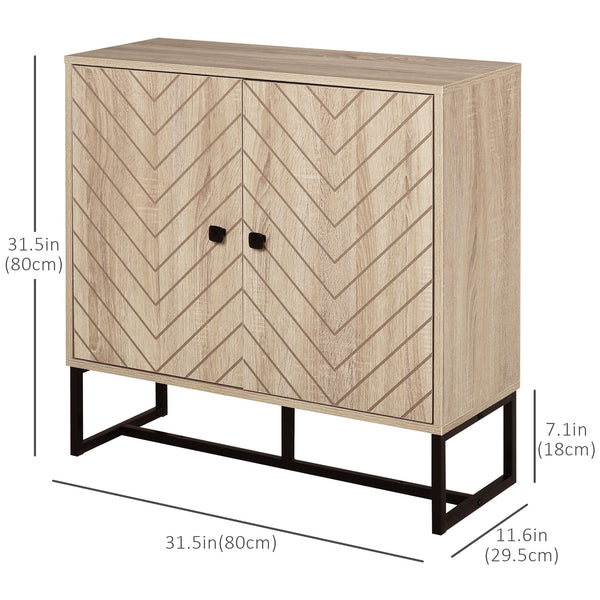 Modern sideboard with 2 herringbone doors and adjustable shelf, oak color