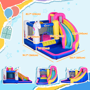 5 en 1 Château gonflable, trampoline, toboggan, piscine, mur d'escalade avec gonfleur pour enfants de 3 à 12 ans, été, 37,5 x 21,6 x 20,5 cm, multicolore