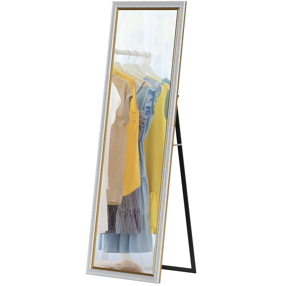 Miroir sur pied à poser ou mural, avec cadre, pour chambre à coucher, argenté