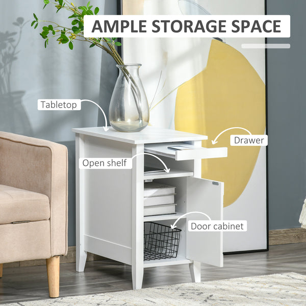 Table de chevet moderne en bois à 3 niveaux avec étagère coulissante, blanc
