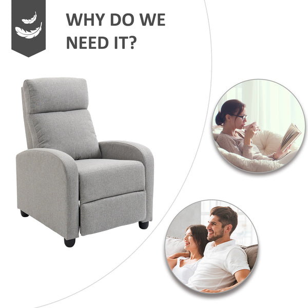 Fauteuil inclinable manuel en tissu pour home cinéma maison, gris clair