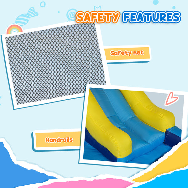 Château gonflable 5 en 1 pour enfants avec souffleur 550 W, pataugeoire, zone de saut, mur d'escalade et canon