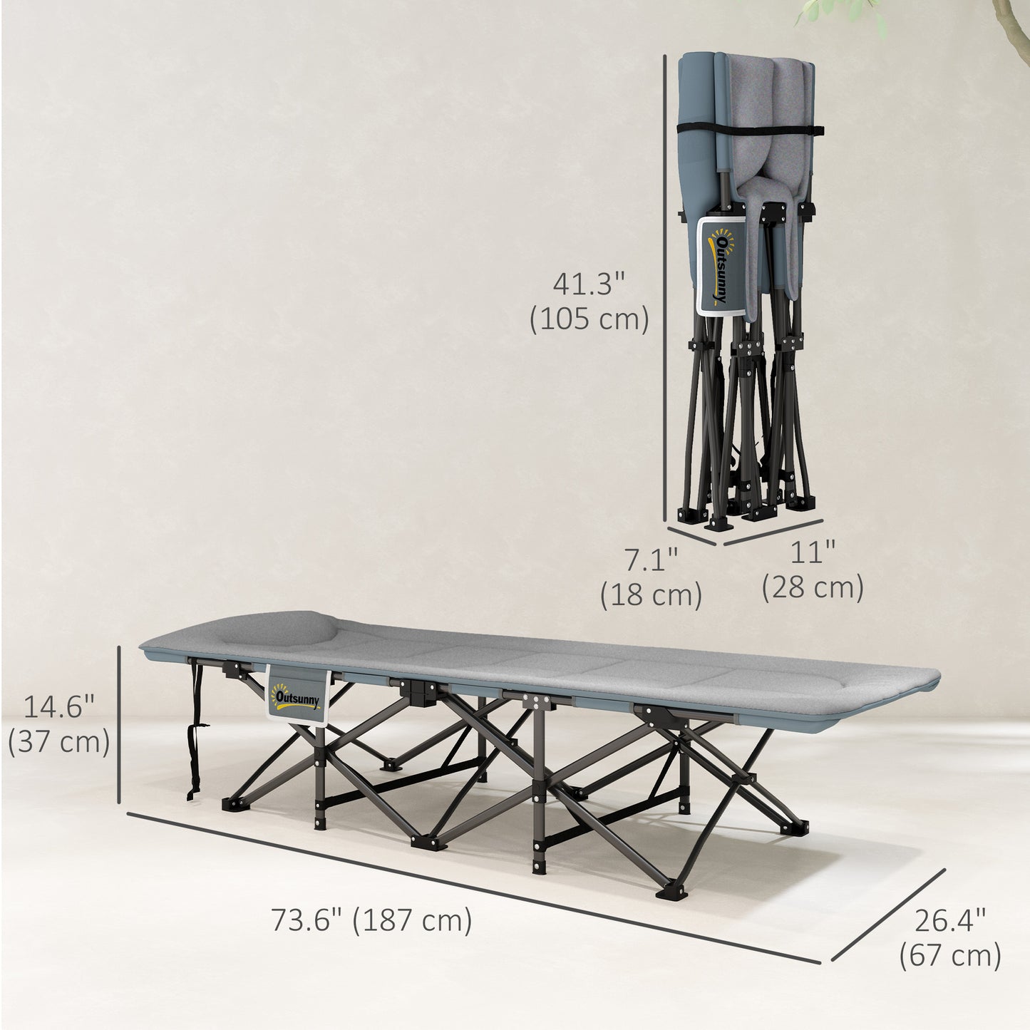 Outsunny 67cm Wide Folding Bed, Adult Camp Bed with Cushion, Storage Pocket, Max Load 150kg, Grey