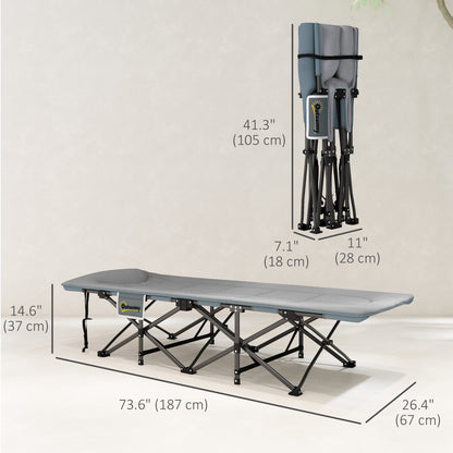 Outsunny 67cm Wide Folding Bed, Adult Camp Bed with Cushion, Storage Pocket, Max Load 150kg, Grey