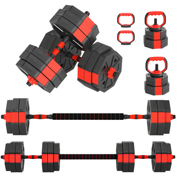 Ensemble d’haltères ajustables 6 en 1 de 66 lb avec barre, kettlebell et supports à pompes