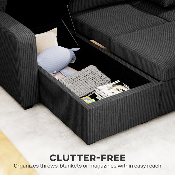 81" Sofa Bed, 2 In 1 Pull Out Sleeper Sofa Bed with Storage, Corduroy Convertible Couch for Living Room, Dark Grey