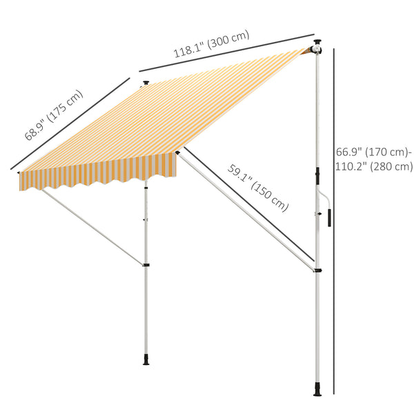 10x5ft Manual Retractable Awning, Patio Sun Shade Canopy Shelter with 5.6-9.2ft Support Pole, Water Resistant UV Protector, for Window, Door, Porch, Deck, Yellow