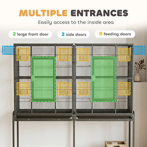 56"H Bird Cage, Parrot Cage with Detachable Rolling Stand, Removable Tray, Storage Shelf, Perches, Food Container