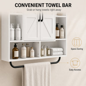 Bathroom Wall Cabinet, Medicine Cabinet Wall Mounted with Open and Hidden Storage Space for Bathroom, White