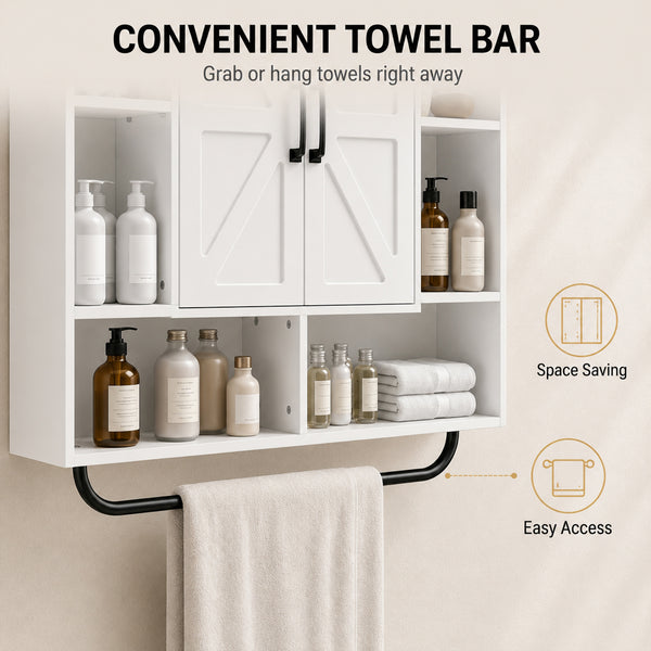 Bathroom Wall Cabinet, Medicine Cabinet Wall Mounted with Open and Hidden Storage Space for Bathroom, White