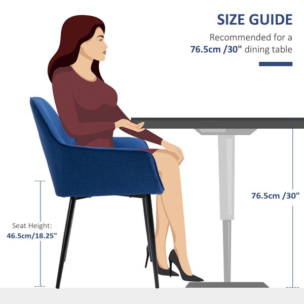 Set of 2 linen-upholstered chairs with metal legs, dark blue