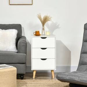 Table de chevet moderne à 3 tiroirs avec pieds en bois, blanc