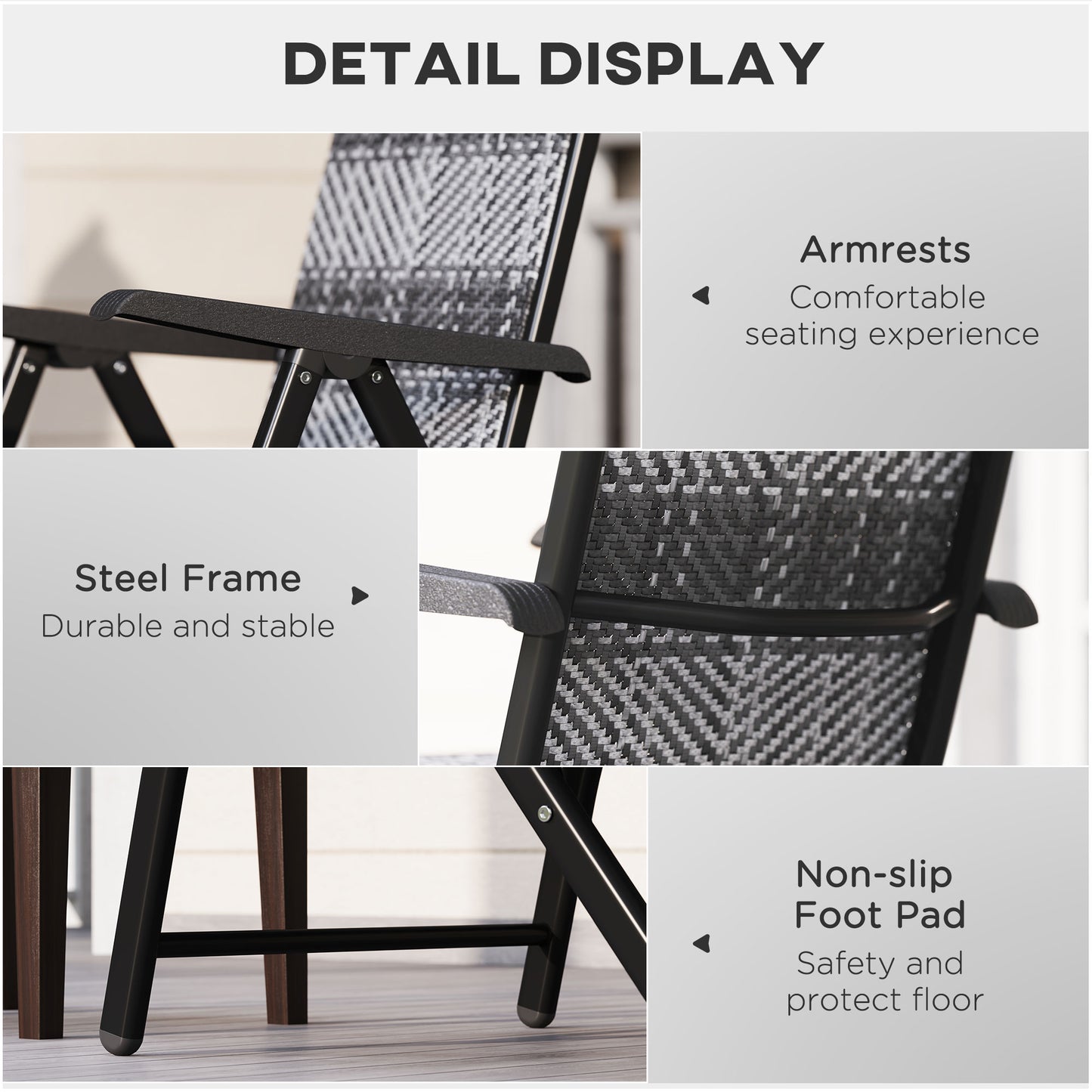 Lot de 2 chaises pliantes d'extérieur en osier avec dossier réglable, gris mélangé