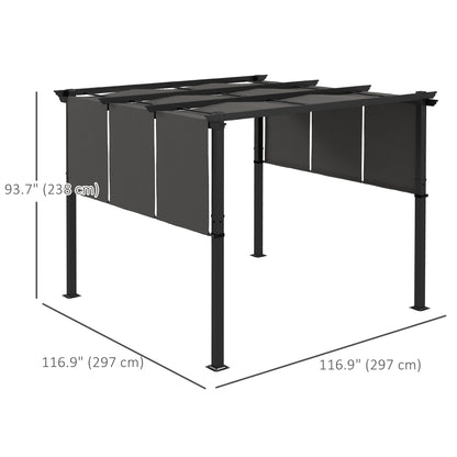 Pergola en métal 10' x 10' d'extérieur avec auvent rétractable, gris anthracite