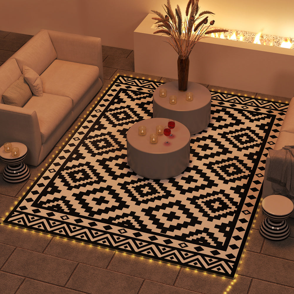 Tapis d'extérieur réversible en paille de plastique avec lumières LED 3,66 m x 2,74 m