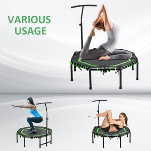 Mini trampoline 48 pouces, pliable, avec barre de maintien réglable, vert