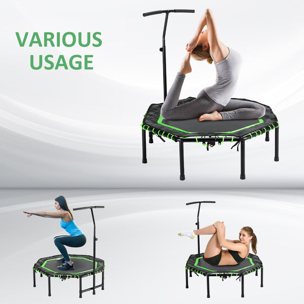 Mini trampoline 48 pouces, pliable, avec barre de maintien réglable, vert