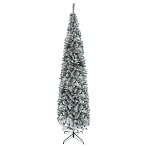 Sapin de Noël givré vert de 9 pieds en forme de crayon