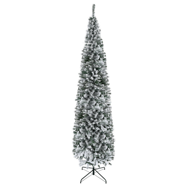 Sapin de Noël givré vert de 9 pieds en forme de crayon