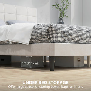 Cadre de lit Queen Size avec tête de lit rembourrée avec lattes en bois, capacité de charge de 500 kg, couleur crème