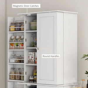 Meuble de cuisine 65 pouces, Garde-manger avec 4 portes et 16 étagères pour salle à manger, blanc