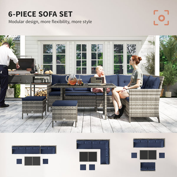 6-piece outdoor rattan sofa set, blue