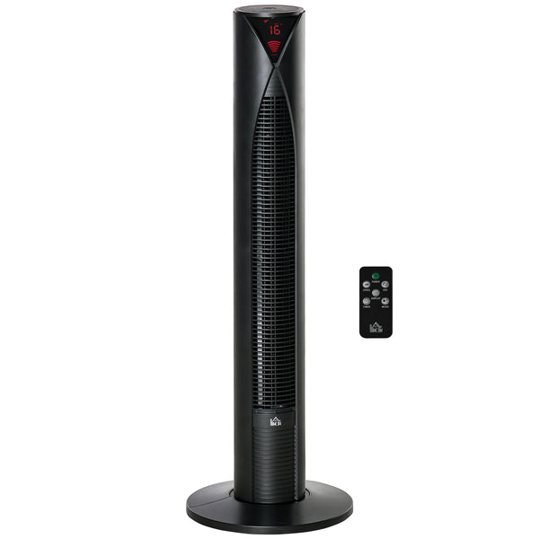 Ventilateur tour autonome avec 3 vitesses, minuterie 12 h, oscillant, panneau de capteur LED, télécommande, noir