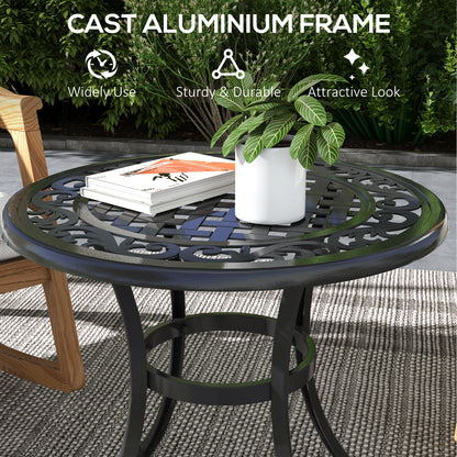 Table de patio avec cadre en aluminium moulé, pieds réglables pour terrasse, jardin et balcon, noire