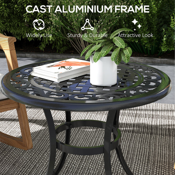 Table de patio avec cadre en aluminium moulé, pieds réglables pour terrasse, jardin et balcon, noire