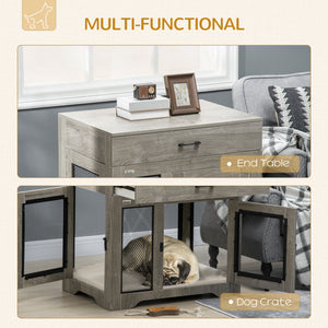 Meuble cage avec coussin, 2 portes et rangement, gris