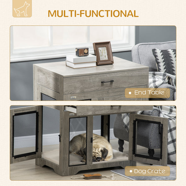Meuble cage avec coussin, 2 portes et rangement, gris