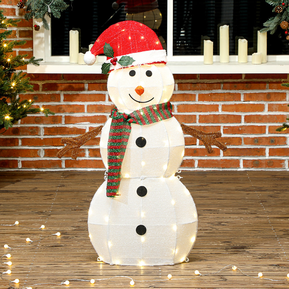Bonhomme de neige d'extérieur avec lumières LED, piquets, attaches zippées