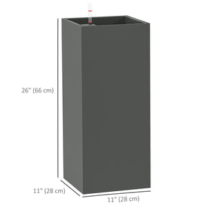 Outsunny 2 Pack Planter Box, 11 Inch Plastic Flower Pots with Water Level Indicator, Drainage Hole and Drain Plug, Dark Gray |