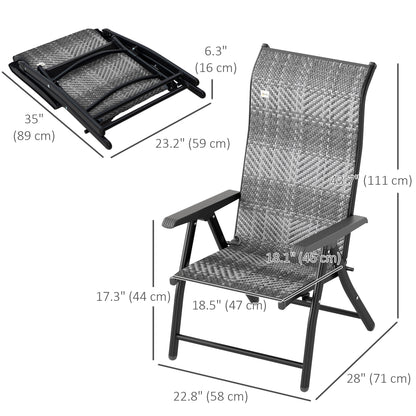 Lot de 2 chaises pliantes d'extérieur en osier avec dossier réglable, gris mélangé