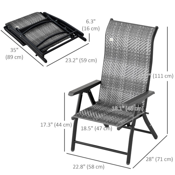 Lot de 2 chaises pliantes d'extérieur en osier avec dossier réglable, gris mélangé